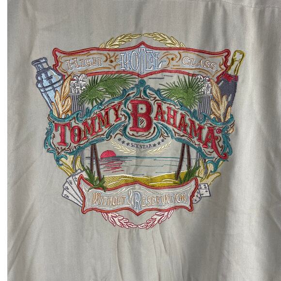 Tommy Bahama Without Reservations Silk Embroidered Back Button-Up Size Medium - Picture 3 of 9